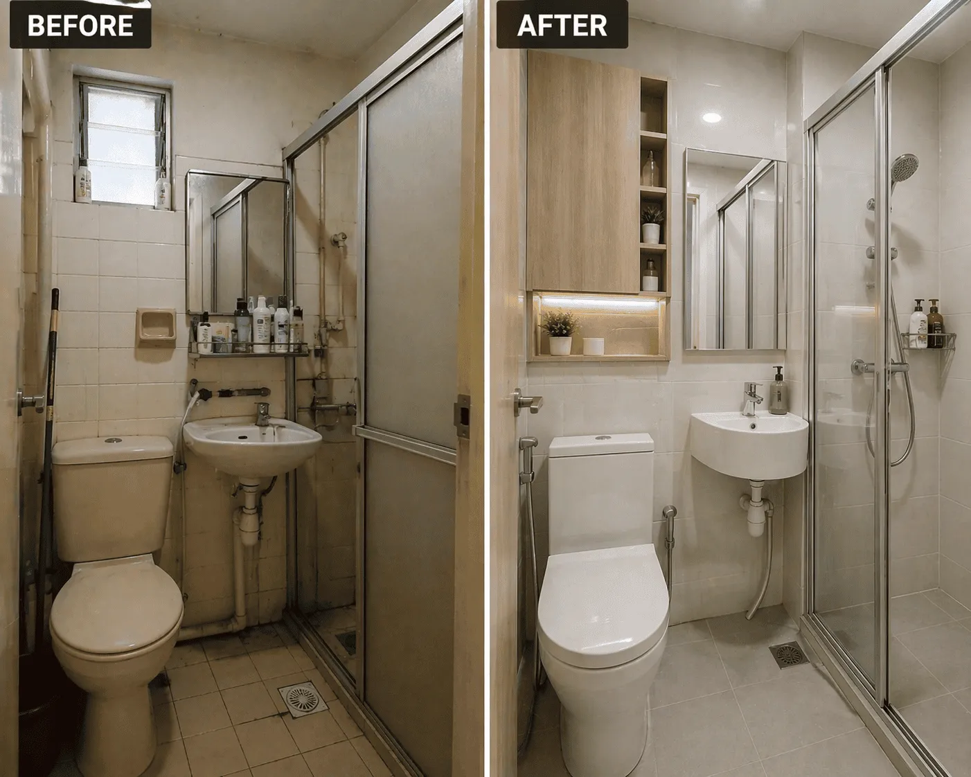 Before and after bathroom renovation example in Kuala Lumpur